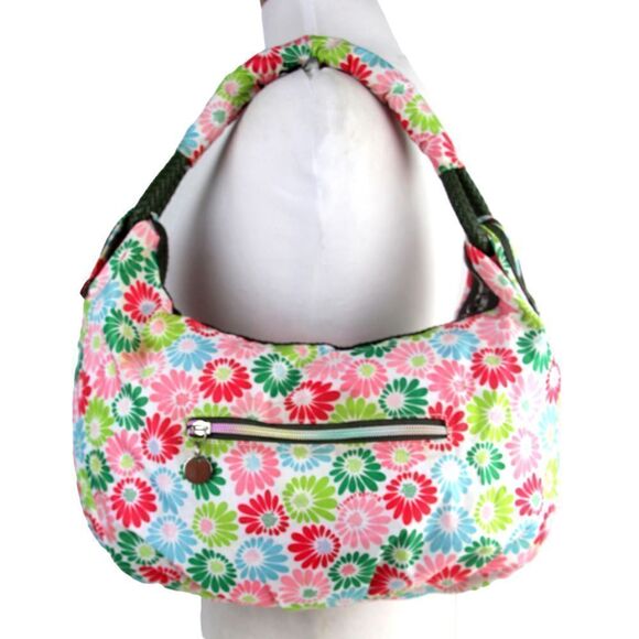Le SportSac MULTICOLOR NYLON CANVAS FLOWER PRINT SHOULDER BAG HANDBAG HOBO PURSE - Picture 5 of 16